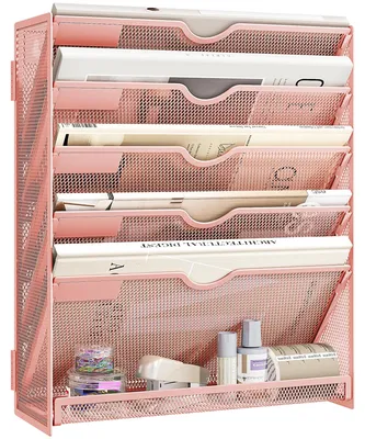 Produktbild von Wandmontierter Aktenordner mit 6 Fächern für A4-Dokumente – Rosa