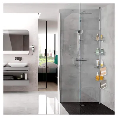 Produktbild von Teleskop Duschregal, Eckregal ohne Bohren aus Metall mit 4 Körben, Höhenverstellbar 73-302 cm, Duschablage für das Badezimmer, Silber