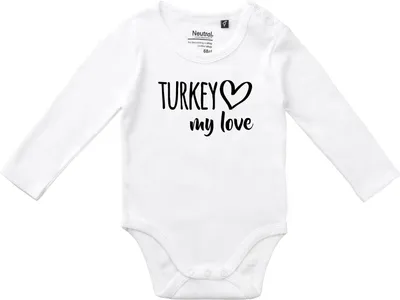Produktbild von Huuraa Baby Body Turkey my love 80 White  Baumwolle Fairtrade Langarmbody Geschenkidee