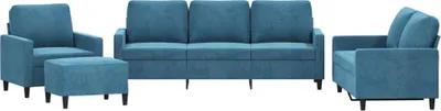 Produktbild von vidaXL 4-tlg. Sofagarnitur mit Kissen Blau Samt
