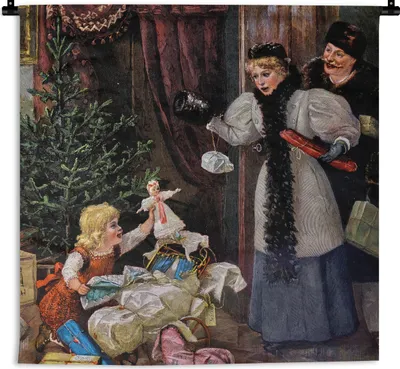 Produktbild von MuchoWow® Wandteppich Wandbehang Retro-Weihnachtsporträt - Weihnachten 90x90 cm Tapisserie Dekoration Wandtuch - Wandaufhänger