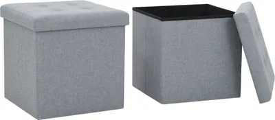 Produktbild von Hocker mit Stauraum 2 Stk. Hellgrau Leinenoptik