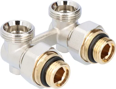Image de Kit de raccordement Vekotrim G3/4-1/2 pour radiateurs à alimentation par le bas, avec corps de vanne thermostatique et fonction d'arrêt, coudé