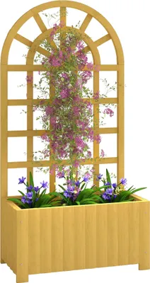 Image de Jardinière surélevée - Bac à plantes avec treillis en bois - Pour légumes, herbes aromatiques et plantes grimpantes - Extérieur, balcon et terrasse