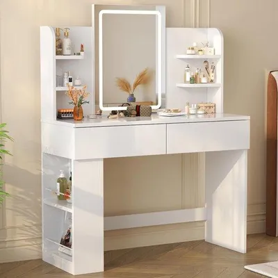 Productafbeelding van Kaptafel met Spiegel en Verlichting - Make up Tafel - Cosmeticatafel - Beautykamer