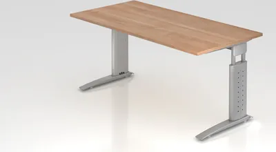 Produktbild von Schreibtisch Mauri | Nussbaum | Silber Gestell | BxT 160x80cm | Arbeitshöhe 68-86cm | höhenjustierbar, 2cm Raster | C-Fuß-Gestell | Rechteckform