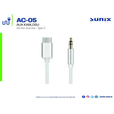 Produktbild von Sunix Typ-C Adapter auf 3,5mm Aux Kabel Stecker USB-C Klinke für Samsung Huawei Nokia Xiaomi silber