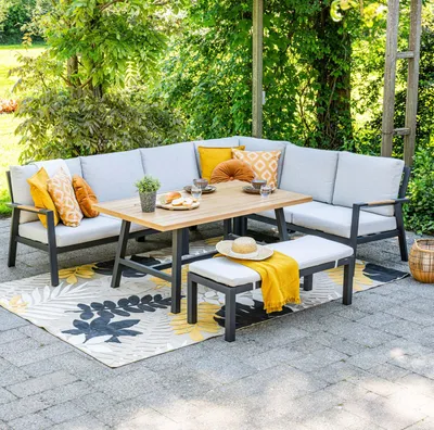 Produktbild von Garden Impressions Elati Lounge- Dining Eckset - 5-teilig - carbon black - valley sand - light teaklook