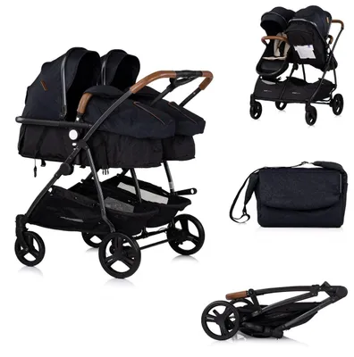 Immagine prodotto di Chipolino carrozzina per fratelli Duo Smart pieghevole convertibile regolabile pedana nero beige