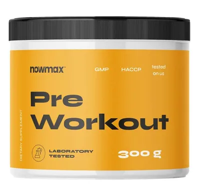 Produktbild von nowmax® Pre Workout Pulver 300 g – Geschmack Traube, Pre-Workout Booster mit Koffein, Citrullin, Beta-Alanin, Arginin & Taurin – 90 Portionen