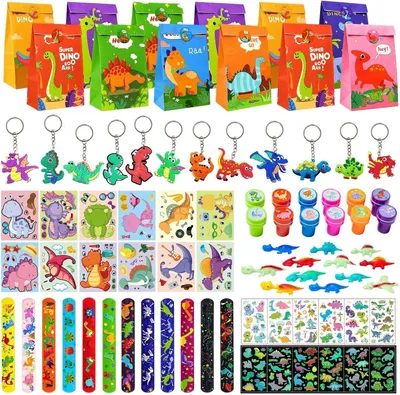 Productafbeelding van Uitdeelcadeautjes voor kinderverjaardag - 10 jaar - Dinosaurus - Gastgeschenken met armbanden - Tatoeages - Stempel