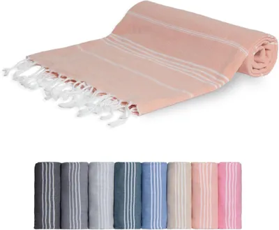 Produktbild von Strandtuch & Saunatuch – Türkisches Hamamtuch 100% Baumwolle – Badetuch 100x200 cm – Lachs