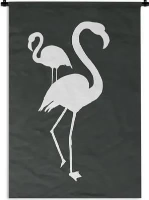 Produktbild von MuchoWow® Wandteppich Wandbehang Illustration - Flamingo - Weiß 90x135 cm Tapisserie Dekoration Wandtuch - Baumwolle - Wandskulptur