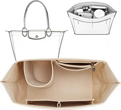 Obrázek produktu pro Eroionet Longchamp Organizer – organizér do kabelky, vnitřní kapsa a vložka do tašky, organizér se vejde do tašky Longchamp Tote Bag s dlouhými uchy, béžová (S: 8,2 × 6,7 × 5,1 palce)