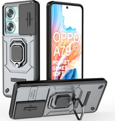 Obrázek produktu pro Pouzdro pro Oppo A79 dvouvrstvé pouzdro s posuvnou ochranou kamery a držákem prstenu, stojánek Šedá
