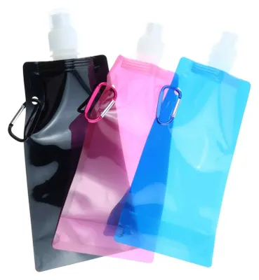 Produktbild von 3er-Pack faltbare Trinkflaschen, 480 ml, wiederverwendbare Trinkflaschen, faltbar mit Karabiner, ideal für Wandern, Reisen, Abenteuer