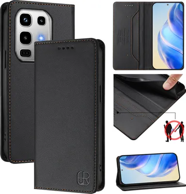 Immagine prodotto di Custodia in pelle per Infinix Note 50 / Note 50 Pro 4G, flip case con slot per carte, portafoglio e supporto Nero