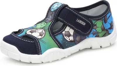 Produktbild von Ladeheid Jungen Hausschuhe mit Klettverschluss und Einlegesohlen LAVI0006 (Mehrfarbig Ball, 26 EU)