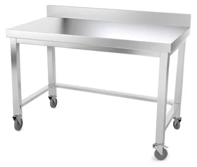 Obrázek produktu pro Nerezová pracovní deska, rozměry 1500 x 600 mm, s opěrnou konstrukcí a kolečky, PREMIUM - GOLDINOX