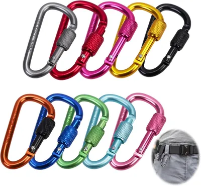 Produktbild von Mini Karabinerhaken 5.8 cm, 10 Stück, Aluminium, Schraubkarabiner für Camping