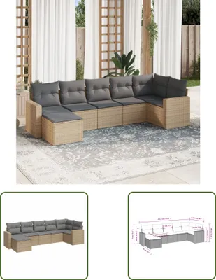 Produktbild von The Living Store 7-tlg. Garten-Sofagarnitur mit Kissen Beige Poly Rattan