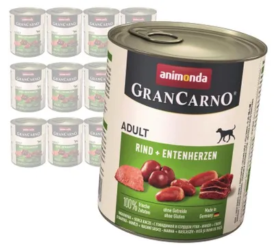 Produktbild von Animonda GranCarno Adult 12x800g Nassfutter für Hunde mit Rind- und Entenherzen