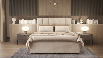 SALES LEADER Boxspringbett BERLIN 120x200 cm Polsterbett mit zwei Bettkästen, Komplett-Set mit Matratze und Topper (4cm), Beige, Bett Stoff JASMINE 21