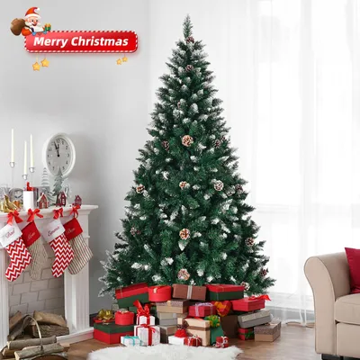 Image de ALIGHTUP Arbre de Noël artificiel avec pommes de pin et neige, 150cm avec 420 pointes & support métallique, pour arbre Décoration de Noël