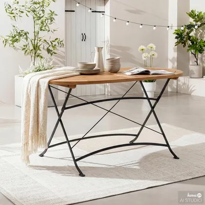 Produktbild von home24 Gartentisch Oval - Akazie Massiv / Stahl - Braun / Schwarz