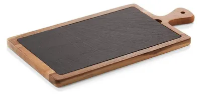 Produktbild von 6x Servierbrett Naturschiefer Akazienholz eckig 40,7 x 20,2 x 2 cm