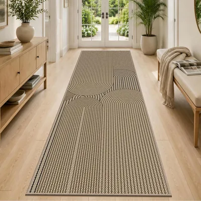 Immagine prodotto di Tappeto corridoio, 80x300 cm, aspetto juta, lavabile, antiscivolo, nero/marrone