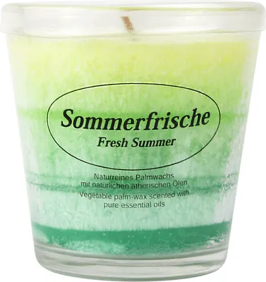 Produktbild von Duftkerze im Glas, 100% pflanzliches Stearin, Sommerfrische, KERZENFARM HAHN, mit reinen ätherischen Ölen, Brenndauer ca. 24h