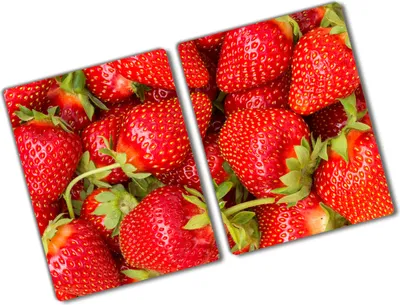 Produktbild von Tulup Glas Herdabdeckplatte - 2x40x52 cm - Glaskeramikkochfeld-Abdeckung Spritzschutz Glasabdeckplatte Kochplattenabdeckung und Schneidebrett - Zweiteilig - Essen & Getränke - Erdbeeren - Rot