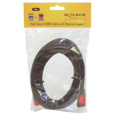 Produktbild von DELOCK HDMI Kabel Ethernet A -> A St/St 3.00m 90° unten 4K