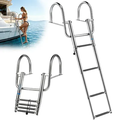 Produktbild von Teleskopische Schwimmbadleiter – 4 Stufen – Edelstahl – Klappbar – Rutschfeste Stufen