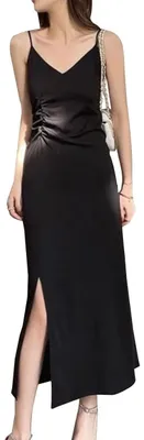 Image de Solidchoice - Longue robe élégante pour femmes, avec décolleté en V et fente
