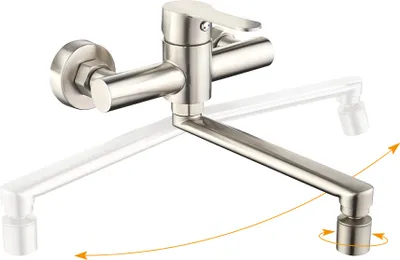 Produktbild von Wandmontage Wasserhahn Küche 360° Drehbar Küchenarmatur 2 Strahlarten Mischbatterien Armatur für Küche Einhebelmischer Edelstahl für Spüle