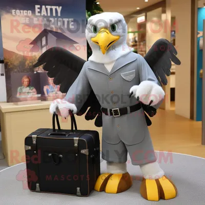 Productafbeelding van Gray Bald Eagle mascotte REDBROKOLY kostuum karakter gekleed met een culottes en aktetassen