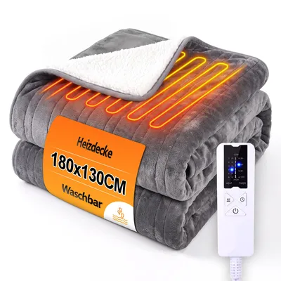 Produktbild von ZMH Elektrische Heizdecke 180x130cm Kuschelheizdecke mit Timer 6 Temperatureinstellungen Wärmekissen Dunkelgrau Wärmeunterbett Wärmedecke Fur Sofa