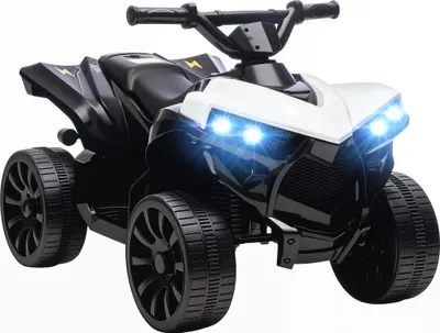 Image de AIYAPLAY Quad électrique enfant 6V, voiture électrique enfants ATV, musique et phares LED, vitesse 1,5-3 km/h, 4 roues, marche avant et arrière, pour garçons et filles de 3 à 8 ans, blanc