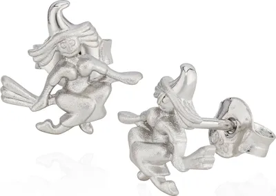 Produktbild von Paar kleine Ohrstecker Hexe 925 Silber anlaufgeschützt 10x10mm Motiv Ohrringe