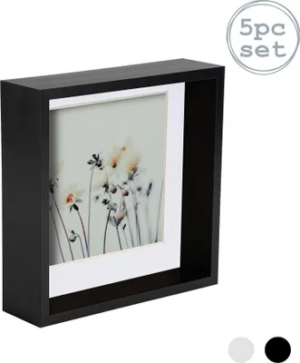 Produktbild von Nicola Spring 5 Stück 6 x 6 3D-Schatten-Tief Box Photo Frame Set - Craft Anzeigen Bilderrahmen mit 4 x 4-Halterung - Schwarz