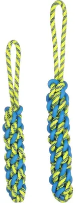 Image de Jouet pour chiens Flamingo Tofla corde à tirer bleu/jaune, dimensions : 38 x 5 x 5 cm
