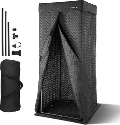 Image de VEVOR Cabine vocale portable, 83x83x200 cm, studio d'enregistrement avec sac de voyage, support de tablette mobile, cabine d'insonorisation, équipement de studio pour chant sans écho, podcasts, voix off