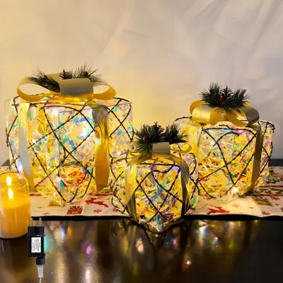 Produktbild von CCLIFE LED Geschenkbox 3er Set Netzstecker Weihnachten Beleuchtete Lichterkette Weihnachtsdeko, Cushhom