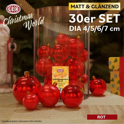 Produktbild von Christbaumkugeln Weihnachtskugeln Box 30 Stück Rot Weihnachtsdeko Baumschmuck