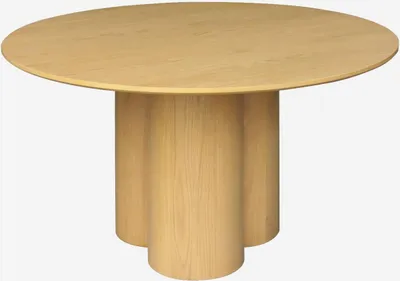 Produktbild von sweeek - Runder Esstisch Hevea-Holz und Eichenfurnier für 4 Personen Ø130 cm - Natur