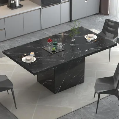 Productafbeelding van Rechthoekige eettafel, marmerlook, zwart, 160x80x76 cm