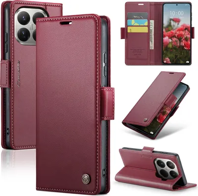 Immagine prodotto di Custodia in pelle per Xiaomi 15T Pro portafoglio custodia porta carte custodia protettiva con funzione stand rosso