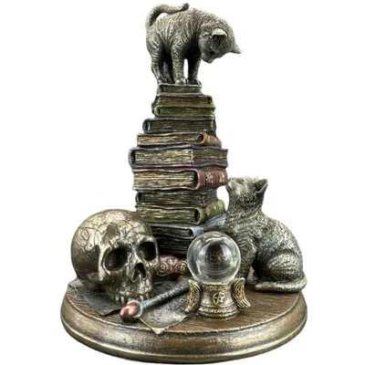 Immagine prodotto di Figurina di gatto sui libri WU78012A4 Decorazione con libri Gatto Regalo per lettori Figurina decorativa in stile gotico